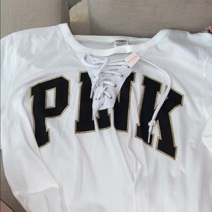 PINK white shirt with gold glitter detail!